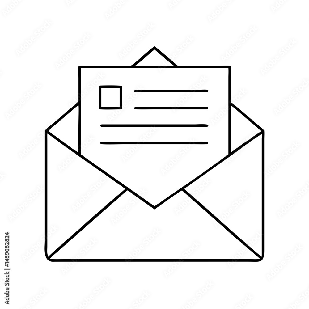 Envelope with Letter Outline Illustration in Simple Black Design, contour icons, thin line Envelope with Letter Outline Illustration in Simple Black Design, contour icons, thin line
