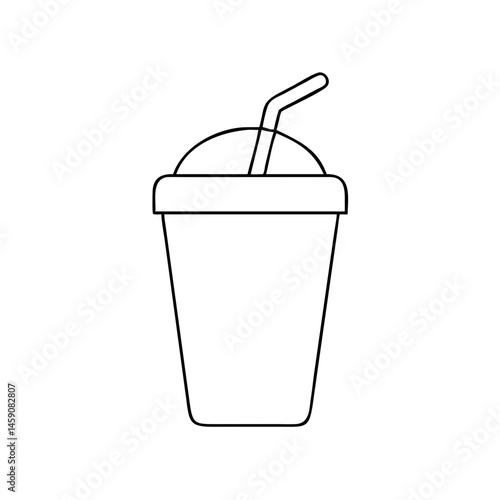 Outline of a drink cup with a straw in minimalist style, contour icons, thin line  