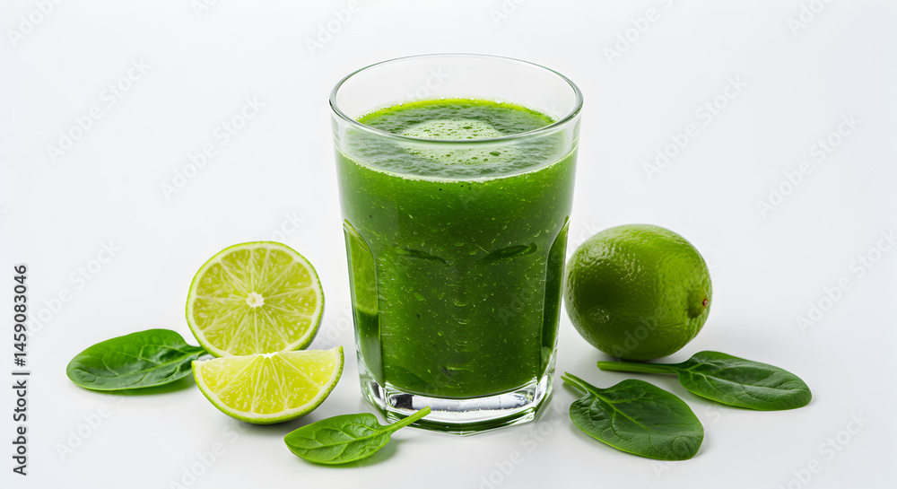 Fototapeta premium Refreshing Green Smoothie Recipe Lime Spinach Juice Cut Out Transparent Png
