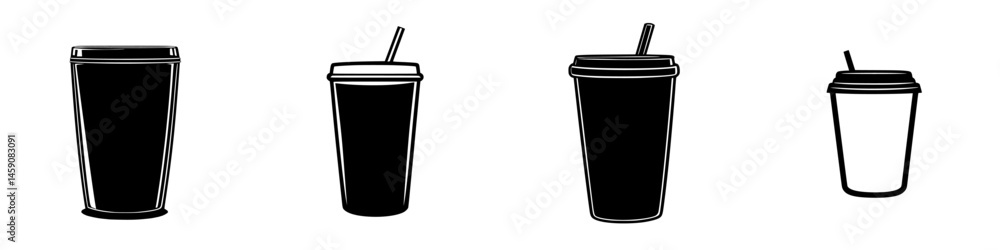 Variety of disposable drink containers displayed in a minimalistic style Variety of disposable drink containers displayed in a minimalistic style