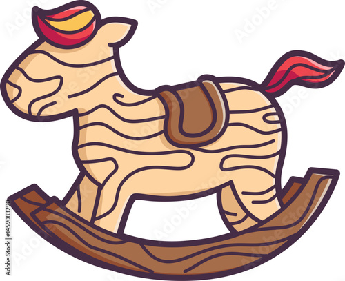 Wooden horse toy for toddlers playing Vector Illustration Icon. Flat Cartoon Style