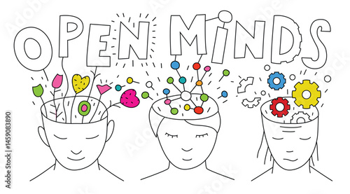 Bright vector illustration of open minds blooming with different ideas