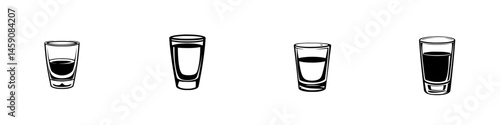 Collection of various drink glasses on a neutral background showcasing different liquid levels and designs