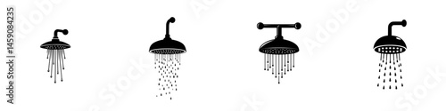 Illustrations of different types of shower heads designed for various water flow patterns and styles