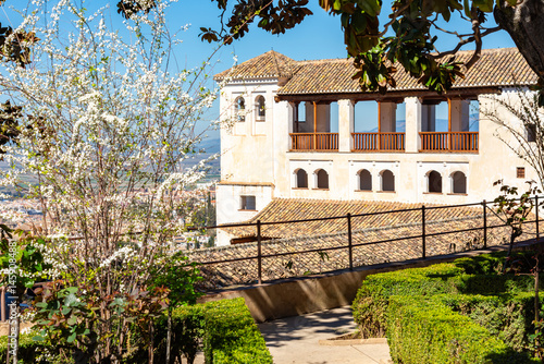 Generalife palace and gardens in spring in Alhambra, Granada, Spain