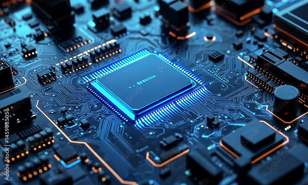 Glowing Circuit Board CPU Microchip Technology Glowing Circuit Board CPU Microchip Technology