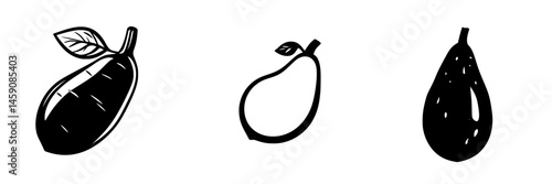 Unique black and white illustrations of various vegetables in a minimalist style showcasing their shapes and characteristics