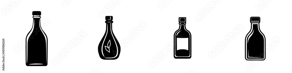 Various glass bottle designs showcasing unique shapes and sizes for liquids Various glass bottle designs showcasing unique shapes and sizes for liquids