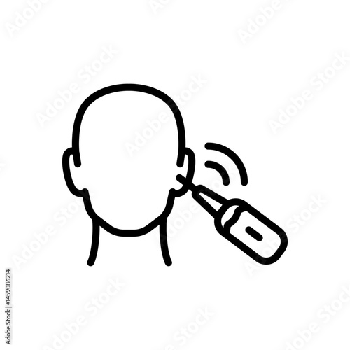 Man Using Smart Spoon Ear Stick Outline Icon. Device for Cleaning Ears Line Vector Isolated Symbol