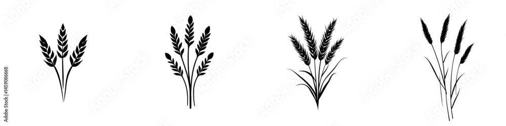 Stylized illustrations of wheat and grass in various arrangements captured in a minimalist design Stylized illustrations of wheat and grass in various arrangements captured in a minimalist design