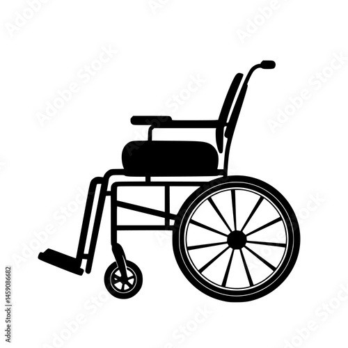 Illustration of a wheelchair in profile view highlighting accessibility for individuals with mobility challenges