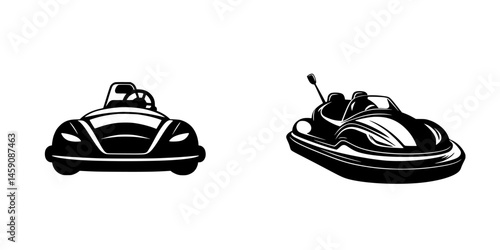Fun flat black icons of bumper cars suitable for amusement parks or entertainment events