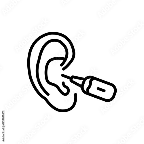 Using Smart Spoon Ear Stick Outline Icon. Device for Cleaning Ears Line Vector Isolated Symbol