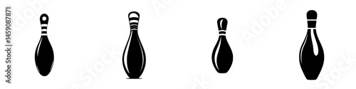 Stylish flat black icons depicting bowling pins arranged in a line on a simple background for graphic design and digital use