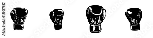 Different styles of black boxing gloves designed as flat icons suitable for various uses in sports and training applications