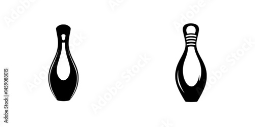 Two flat black bowling pins arranged in a minimalist style showcasing the classic shape of bowling equipment
