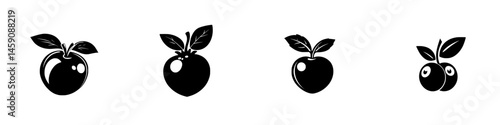 Black flat icons representing various fruit designs showcasing simplicity and minimalist style in graphic elements for creative projects