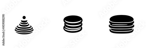 Flat black icon representation of stacked shapes and forms symbolizing organization and simplicity in design