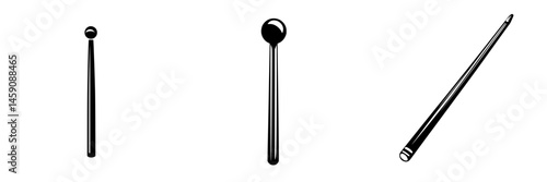 Flat black icon of a stick or rod with variations in shape, suitable for diverse design applications in graphic arts and digital interfaces