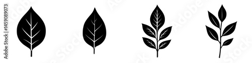 Flat black leaf icons representing various leaf shapes for design and illustration purposes