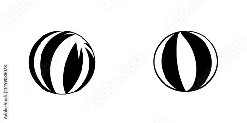 Black icon featuring striped spheres with contrasting patterns ideal for minimalistic design purposes
