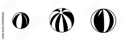 Flat black icon representing three variations of striped balls in different sizes, emphasizing design simplicity and visual impact