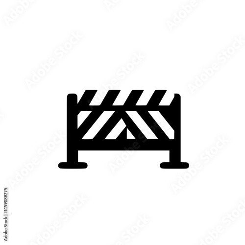 Black flat icon representing a construction barrier with caution stripes, symbolizing road work or construction zones