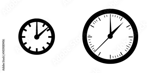 Flat black icons of two clocks showing different times
