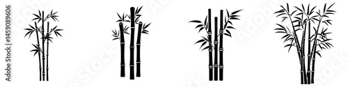 Black icons of bamboo in various arrangements showcasing nature's elegance and simplicity