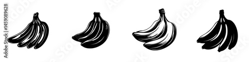 Black icon of a group of bananas with varying orientations shown on a white background