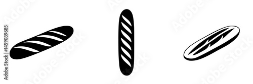 Flat black icons depicting various types of bread loaves suitable for design and illustration use