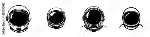 Variety of flat black astronaut helmet icons designed for creative projects and digital applications