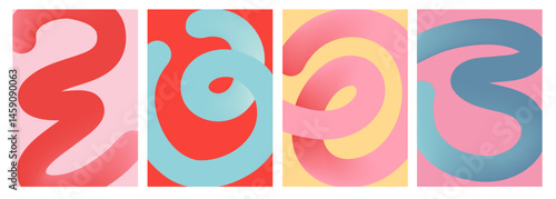 Vibrant Summer Abstract Poster Background Set with Wavy Lines