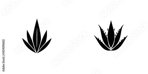 Stylized flat black icon of an agave plant showcasing detailed leaf patterns and sharp, pointed shapes
