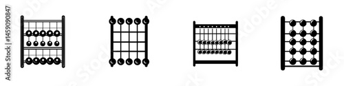 Collection of flat black abacus icons in a minimalist style for educational and design purposes