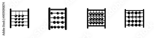 Flat black icons of traditional abacus designs showcasing four distinct configurations for educational purposes