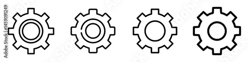 Black icon set showing various gear designs representing mechanical components and their functionality in engineering applications