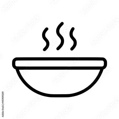 Simple black icon of a steaming bowl representing hot food or a meal choice at any time of day