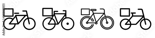 Icon set representing various bike designs for delivery or transport purposes in a flat black style