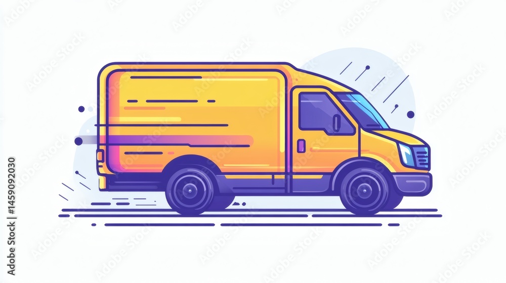 Fototapeta premium Fast yellow delivery van in motion, side view.