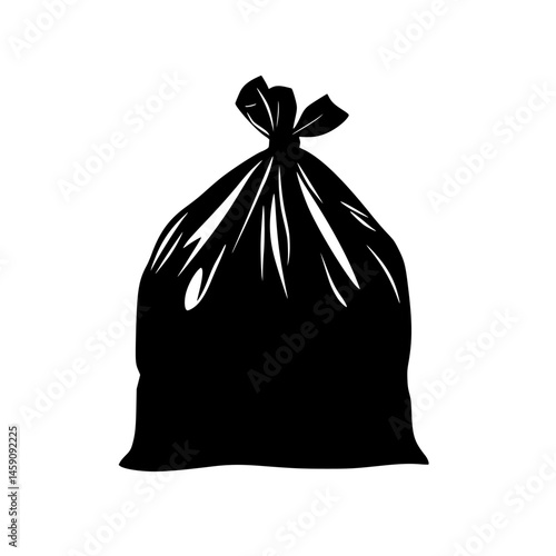 Flat black icon of a simple trash bag design for use in various applications