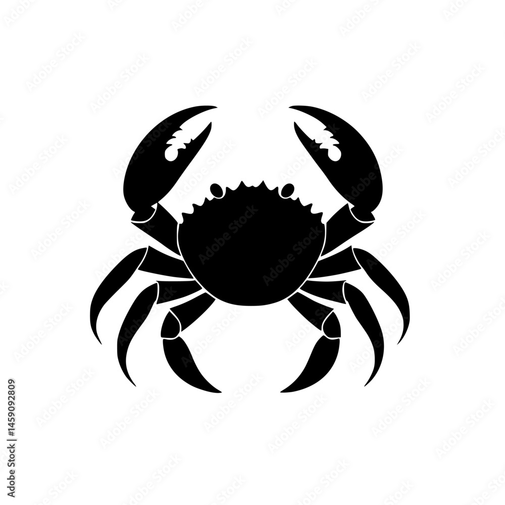 Black crab icon with claws raised, suitable for various design applications and marine themes Black crab icon with claws raised, suitable for various design applications and marine themes