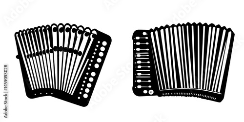 Black flat icons of two distinct accordion styles showing musical instruments in a minimalist design