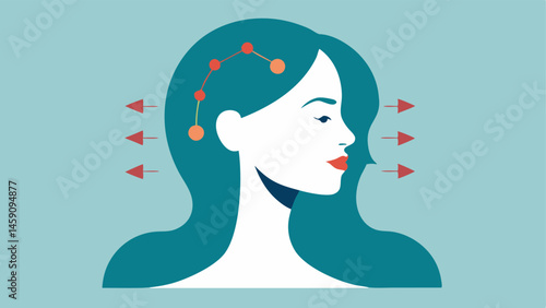 Face Silhouette A silhouette of a female face profile with arrows pointing to highlighted areas like and forehead indicating where the product benefits collagen and exosome