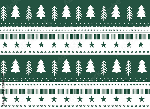 A high - quality Christmas pattern featuring a charming combination of green and white hues, adorned with stars, trees, and stripes. This festive design captures the essence of the holiday season, mak