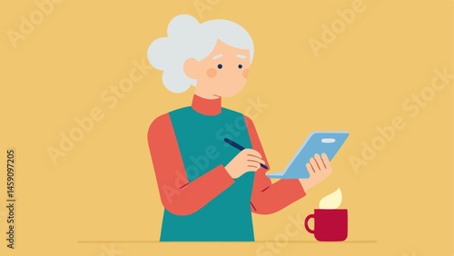 Plan of Action A senior lady with a notepad and a smartphone jotting down notes about the best deals shes found on small kitchen appliances.