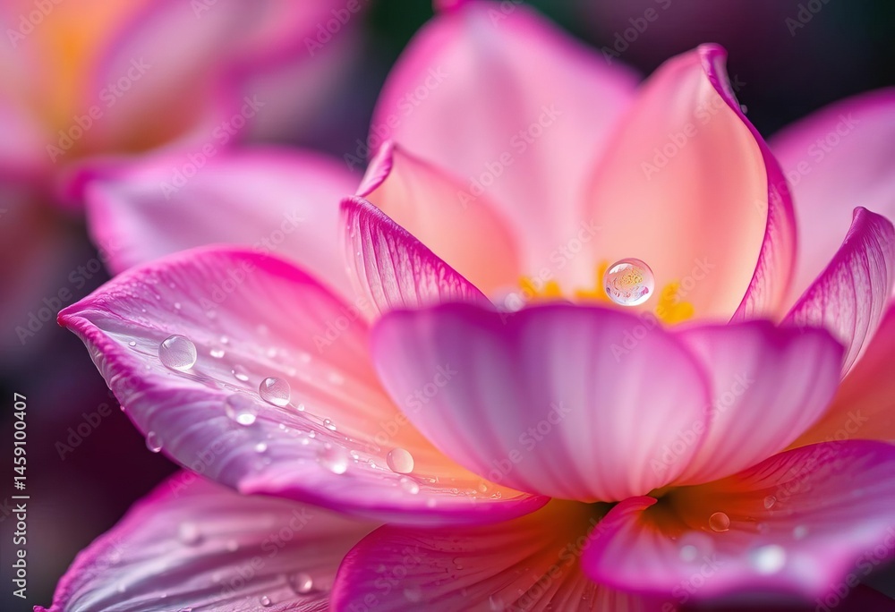 Fototapeta premium Vibrant petals, pollen, dew drops, soft focus, sunlight, bloom