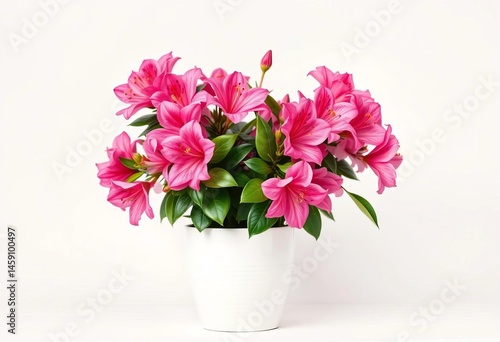 Wallpaper Mural Vibrant pink azalea blossoms in a white ceramic pot against a pure white backdrop, pink, elegant Torontodigital.ca