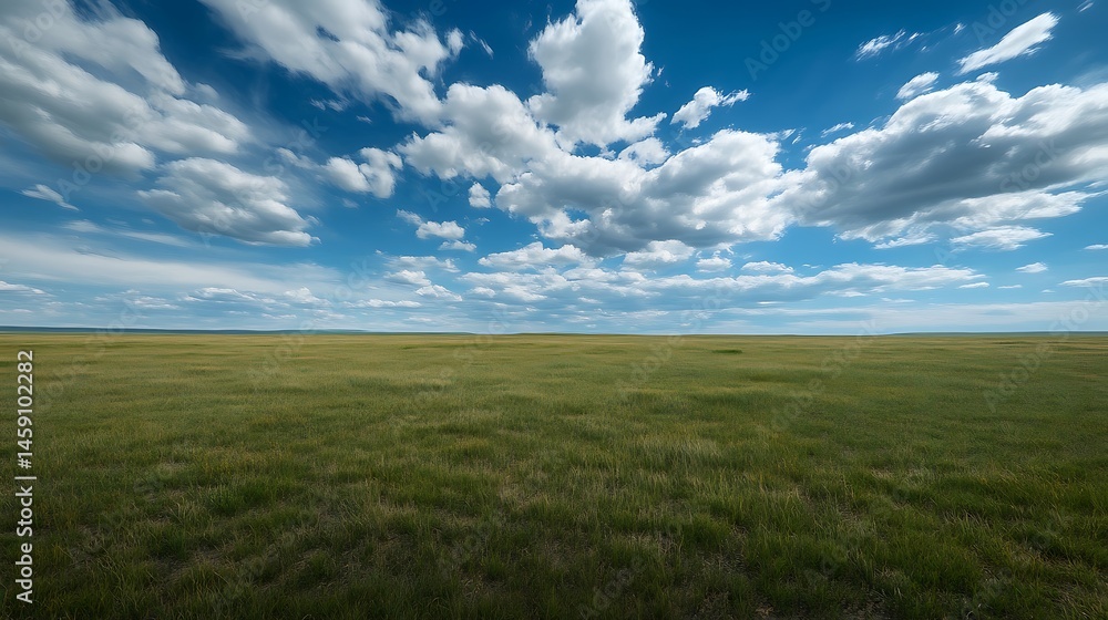 Obraz premium Expansive green field under cloudy blue sky