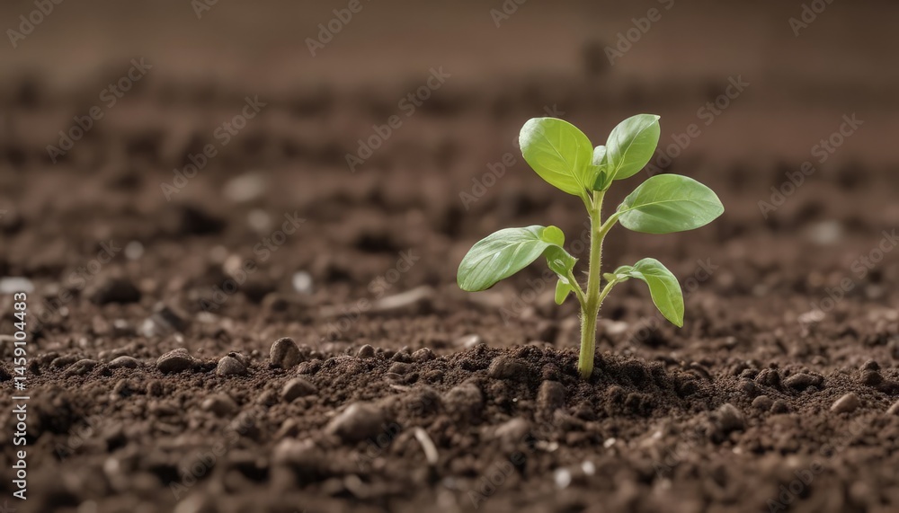 Fototapeta premium Close-up of bean seedling pushing through soil, organic, cotyledons, early growth